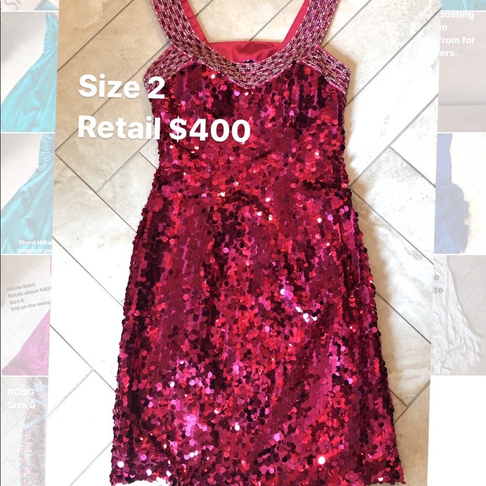 Hot pink sequins cocktail dress